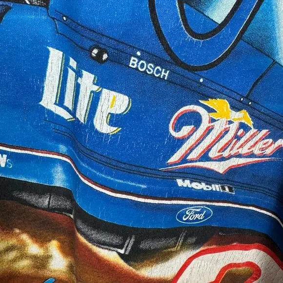 Vintage Rusty Wallace Shirt Large Black AOP Lite It Up Miller NASCAR Racing 1997